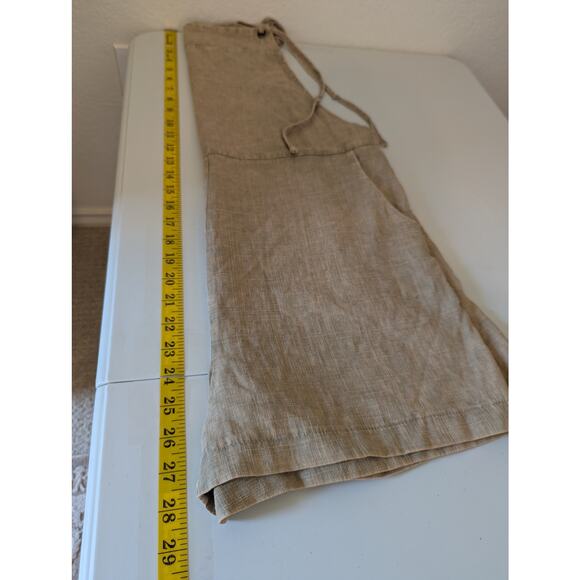 NWT Zenana Linen Blend Knot Brown Beige Overall Romper Shorts Women M Beachy - Picture 11 of 14